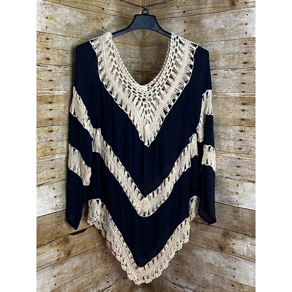 UMGEE+ RESORTWARE BEACH SWIMSUIT BOHO BLUE GAUZE MACRAME V HEM COVERUP SIZE 1XL - Picture 1 of 5